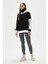 Kadın Siyah Beyaz Dik Yakalı Oversize Hoodie 4