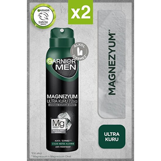 Garnier Magnezyum Ultra Kuru Erkek Sprey Deodorant 150 ml X2