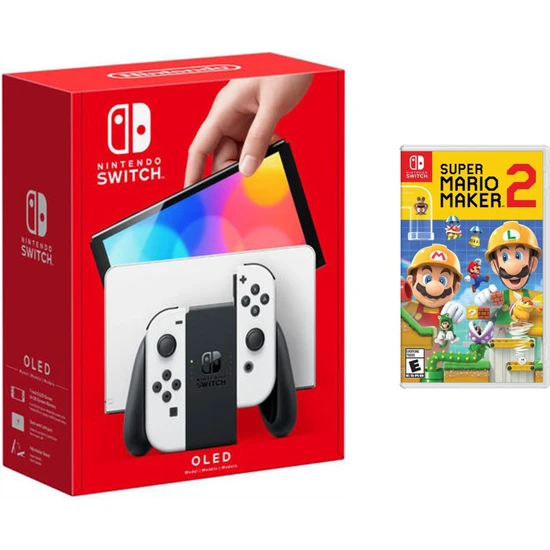 Nintendo Switch OLED Beyaz Yeni Nesil Konsol 64GB + Super Mario Maker 2 Oyunlu Bundle