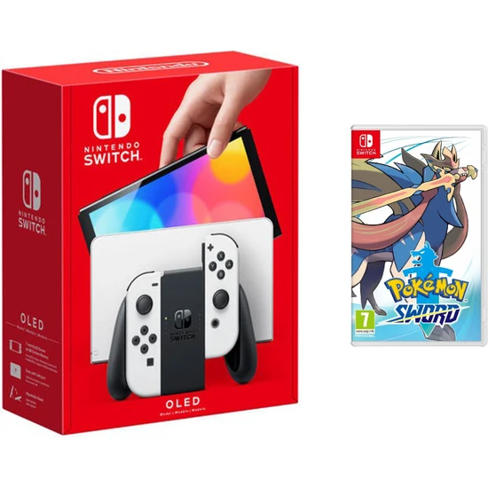 Nintendo Switch OLED Beyaz Yeni Nesil Konsol 64GB + Pokemon Sword Oyunlu Bundle