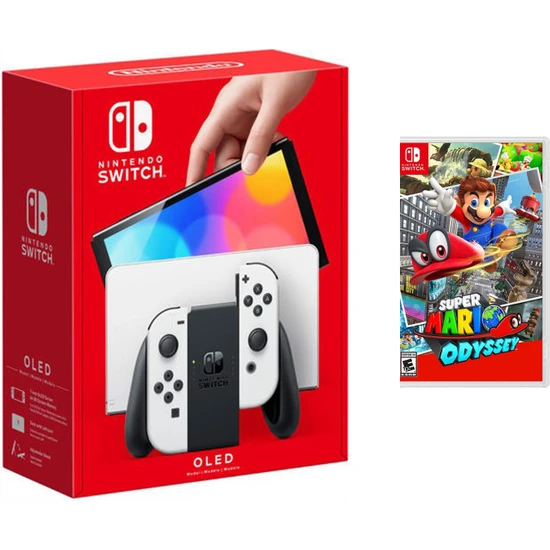 Nintendo Switch OLED Beyaz Yeni Nesil Konsol 64GB + Super Mario Odyssey Oyunlu Bundle