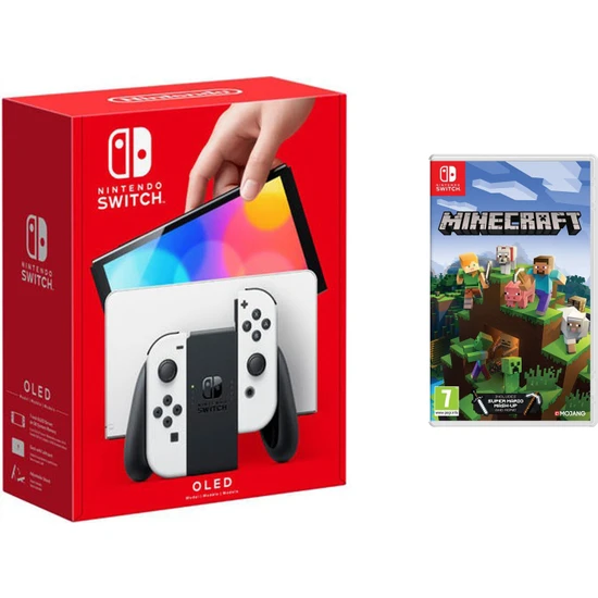 Nintendo Switch OLED Beyaz Yeni Nesil Konsol 64GB + Minecraft Oyunlu Bundle