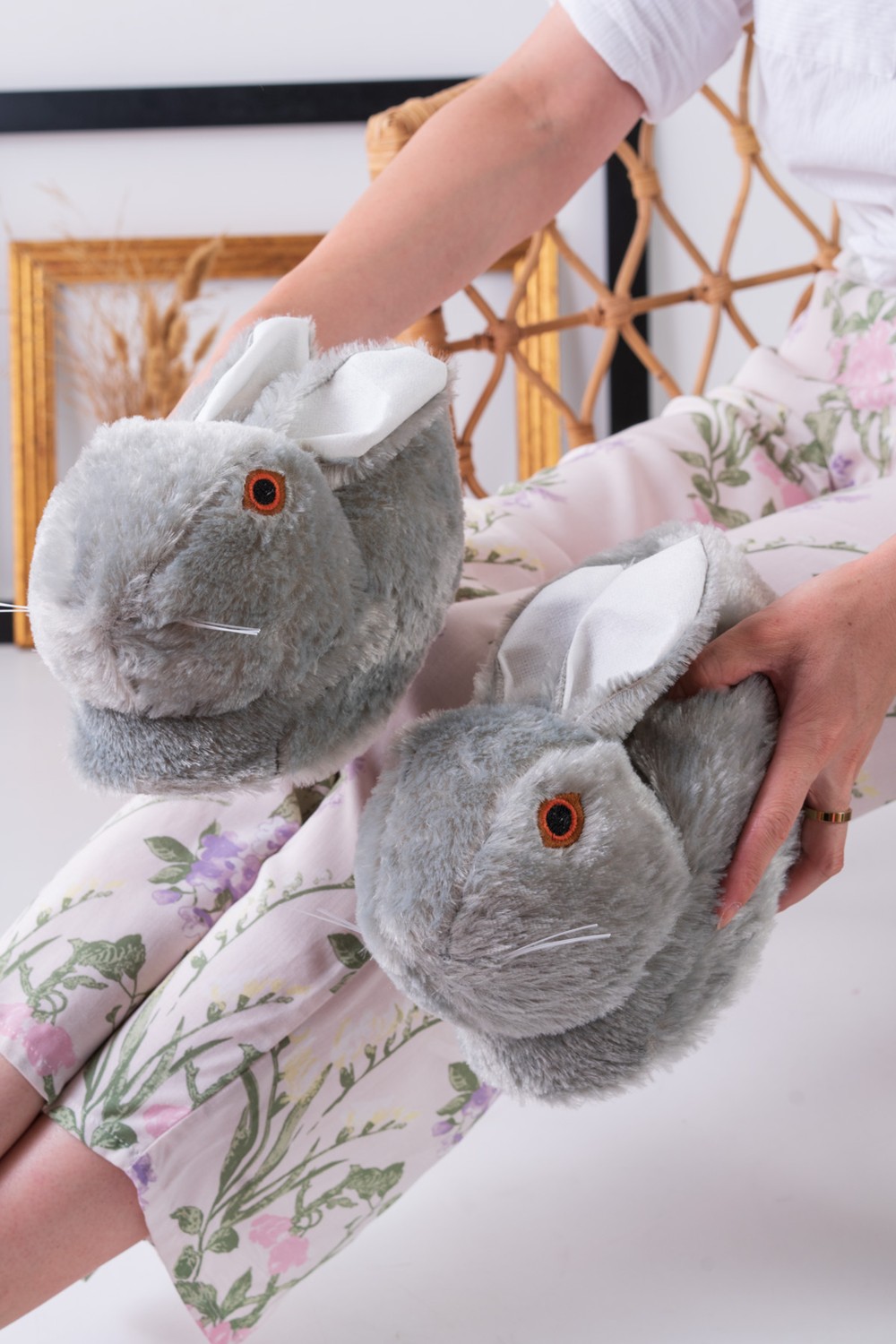 Slipcat Lila Tavşan Figürlü Peluş Panduf Unisex Yumuşak EVA Tabanlı Rahat Ev Ayakkabısı