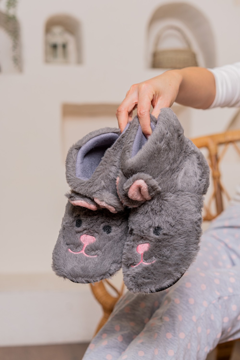 Slipcat Kadın Çocuk Ev Botu Pudra Rengi Yumuşak Materyal ile Sevimli Desenli Panduf