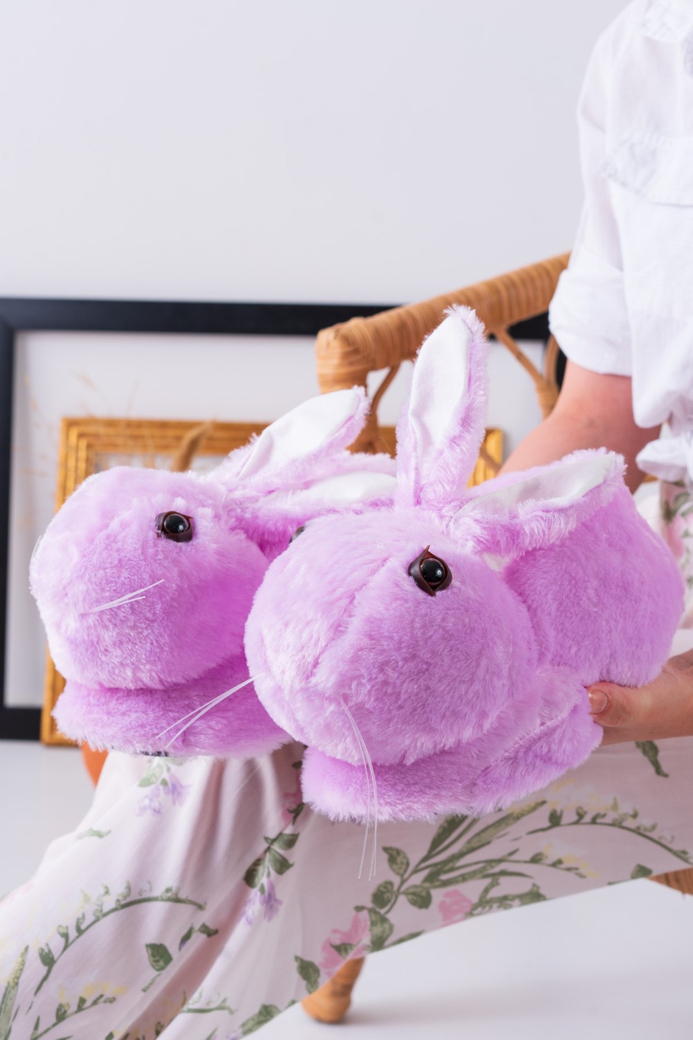 Slipcat Lila Tavşan Figürlü Peluş Panduf Unisex Yumuşak EVA Tabanlı Rahat Ev Ayakkabısı