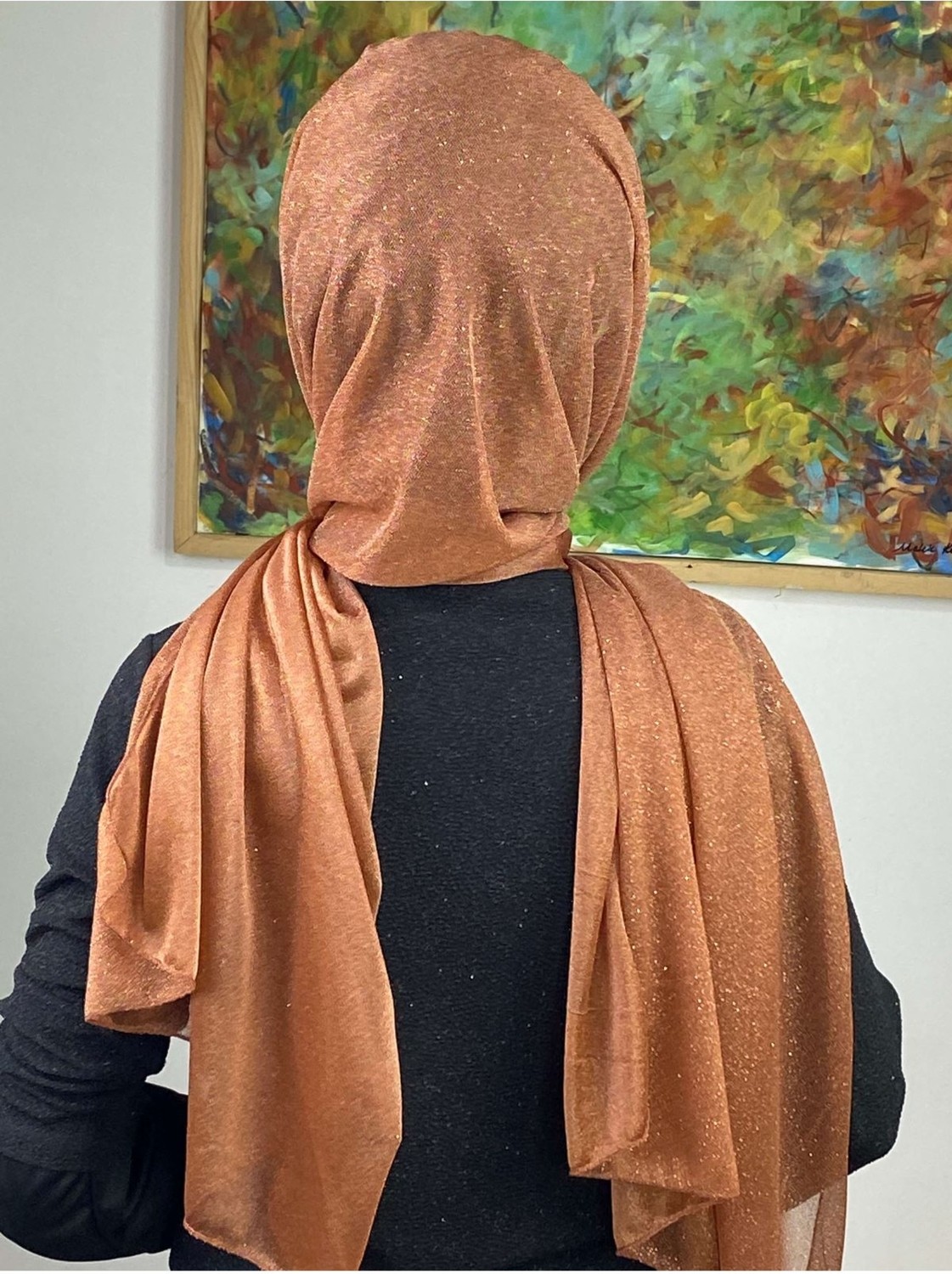 Butik Ambar Saray Model Bakır Simli Yan Drapeli Şal görsel 4