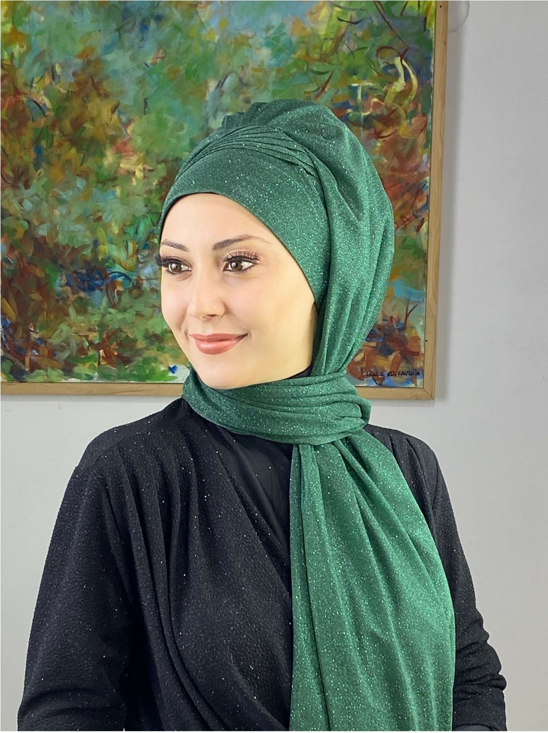 Butik Ambar Saray Model Bakır Simli Yan Drapeli Şal görsel 7