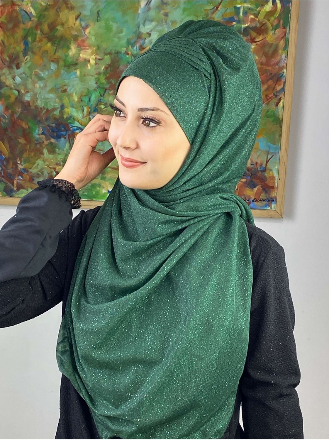 Butik Ambar Saray Model Bakır Simli Yan Drapeli Şal görsel 8