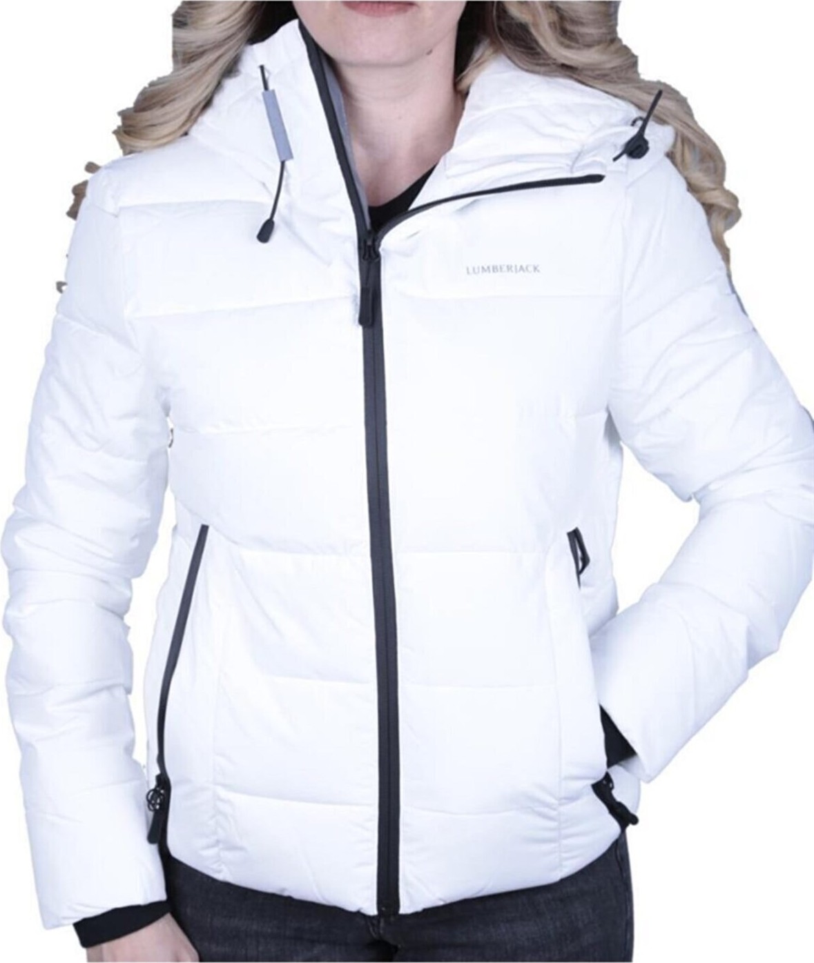 Lumberjack Kadın Kısa Apreski Coat Beyaz Kapüşonlu Mont Regular Fit Özellikli