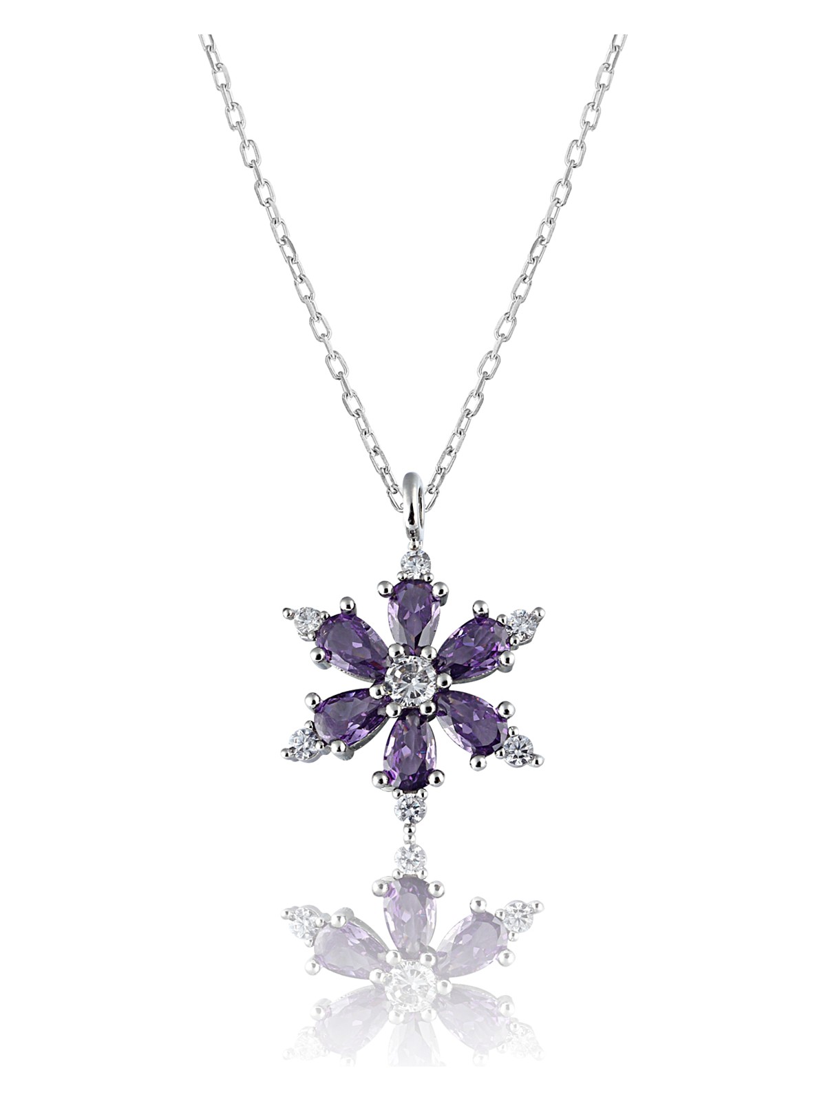 Zanaat Silver Zirkon Taşli Gümüş Zincirli Kamelya Çiçeği Kolye - Görsel 8