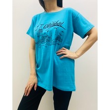 Larem Boutique Kadın Turkuaz T-Shirt , Turkuaz T-Shirt Kadın , Oversize T-Shirt