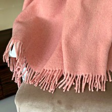Rey Home %100 Doğal Saf Yün Tek Kişilik Tv Battaniyesi, Püsküllü Diz Battaniyesi, Pembe, 130X170 cm