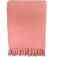 Rey Home %100 Doğal Saf Yün Tek Kişilik Tv Battaniyesi, Püsküllü Diz Battaniyesi, Pembe, 130X170 cm