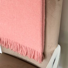 Rey Home %100 Doğal Saf Yün Tek Kişilik Tv Battaniyesi, Püsküllü Diz Battaniyesi, Pembe, 130X170 cm