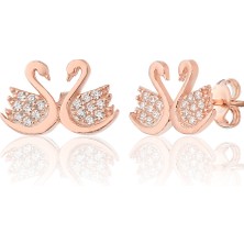 Zanaat Silver 925 Ayar Gümüş Zirkon Taşlı Rose Kaplama Kuğu Modeli Küpe