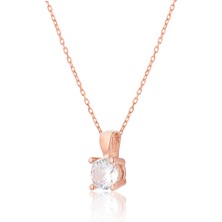 Zanaat Silver Gümüş Rose Kaplama Elmas Montürlü Tektaş Kolye