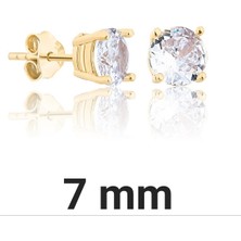 Zanaat Silver 925 Ayar Gümüş 14K Altın Kaplama 7 mm Tektaş Küpe