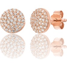 Zanaat Silver 925 Ayar Gümüş Zirkon Taşlı Rose Kaplama Yuvarlak Küpe Büyük Model