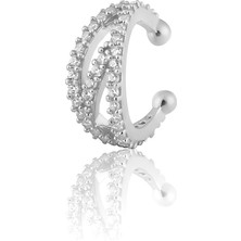 Zanaat Silver 925 Ayar Gümüş Zirkon Taşlı Rodyum Kaplama Modern Tasarım Sıkıştırmalı Kıkırdak Küpe