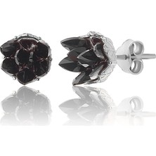 Zanaat Silver 925 Ayar Gümüş, Siyah Taşlı Rodyum Kaplama Lotus Çiçeği Küpe