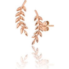 Zanaat Silver 925 Ayar Gümüş Rose Kaplama Yaprak Modeli Küpe