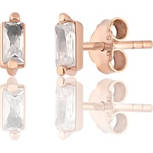 Zanaat Silver 925 Ayar Gümüş Rose Kaplama Baget Tektaş Küpe