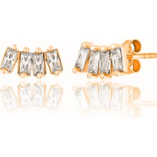 Zanaat Silver 925 Ayar Gümüş Rose Kaplama 4 Adet Baget Taşlı Küpe