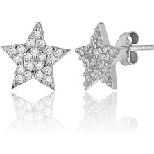 Zanaat Silver 925 Ayar Gümüş Zirkon Taşlı Rodyum Kaplama Yıldız Modeli Küpe
