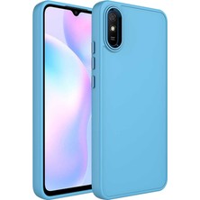 Kzy Xiaomi Redmi 9A Kapak Renkli Metal Kamera Çerçeveli First Class Içi Kadife Lasnman Kılıf - Mavi