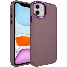 Kzy Apple iPhone 11 Kapak Renkli Metal Kamera Çerçeveli First Class Içi Kadife Lasnman Kılıf - Açık Vişne