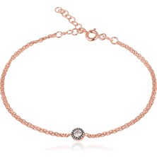 Zanaat Silver 925 Ayar Gümüş Rose Kaplama Kalem Rodajlı Çift Zincirli Elmas Montürlü Bileklik