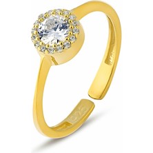 Zanaat Silver 925 Ayar Gümüş 14K Altın Kaplamalı Elmas Montürlü Ayarlanabilir Yüzük