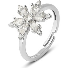 Zanaat Silver 925 Ayar Gümüş, Rodyum Kaplama Ayarlanabilir Kamelya Çiçeği Yüzük