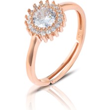 Zanaat Silver 925 Ayar Gümüş Rose Kaplama Elmas Montürlü Ayarlanabilir Yüzük