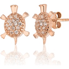 Zanaat Silver 925 Ayar Gümüş, Rose Kaplama Kaplumbağa Modeli Küpe