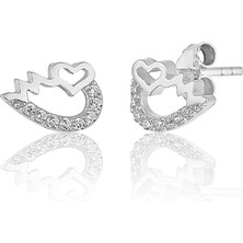 Zanaat Silver 925 Ayar Gümüş Rodyum Kaplama Kalpli Kanat Modeli Küpe