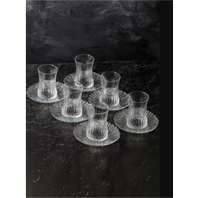 Paşabahçe Elysia Çay Takımı Seti 12 Parça Şeffaf Cam Desenli 6 Adet Kulp Olmadan