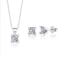 Unique Shine 2.25 Karat Mia Zirconia Benzersiz Zerafet Ikili Tektaş Gümüş Set