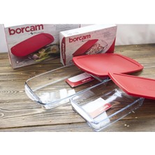 Paşabahçe Borcam Kırmızı Pls Dikdörtgen Fırın Tepsi Ve Saklama Kabı 2 Si Birlikte 59864 -59006 5912
