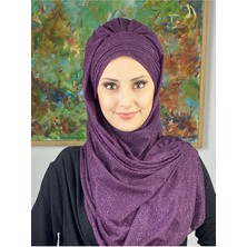 Butik Ambar Saray Model Mor Simli Yan Drapeli Şal