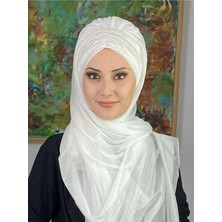 Butik Ambar Sultan Model Beyaz Simli Şifon Büzgülü Şal