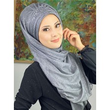 Butik Ambar Sultan Model Gri Simli Şifon Büzgülü Şal
