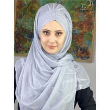 Butik Ambar Sultan Model Gümüş Simli Şifon Büzgülü Şal