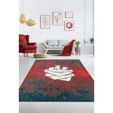 Homshtag Sarılan Kalpler Çok Renkli Gölgeli Dekoratif Salon Halısı Seviliye Hediye Halı Kırmızı Halı