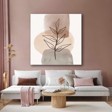 SML Tablo Kahverengi Tonlarında Sulu Boya Izleri ve Yapraklar Line Art Boho Kanvas Tablo