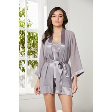 Pierre Cardin 3'lü Saten Dantelli Şort ve Şifon Dantelli Sabahlık Takımı 2475