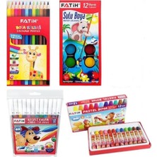 EKS Ticaret Fatih Kırtasiye 12'li Boyama Seti (Kuruboya suluboya pastelboya keçeli Kalem)