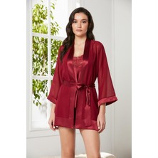 Pierre Cardin 3'lü Saten Dantelli Şort ve Şifon Dantelli Sabahlık Takımı 2475