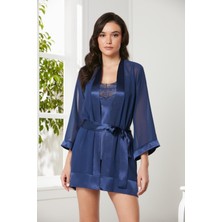 Pierre Cardin 3'lü Saten Dantelli Şort ve Şifon Dantelli Sabahlık Takımı 2475