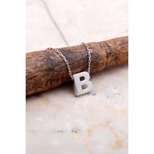 Sümer Telkari B Harfi Rodyumlu Gümüş Kolye 7849